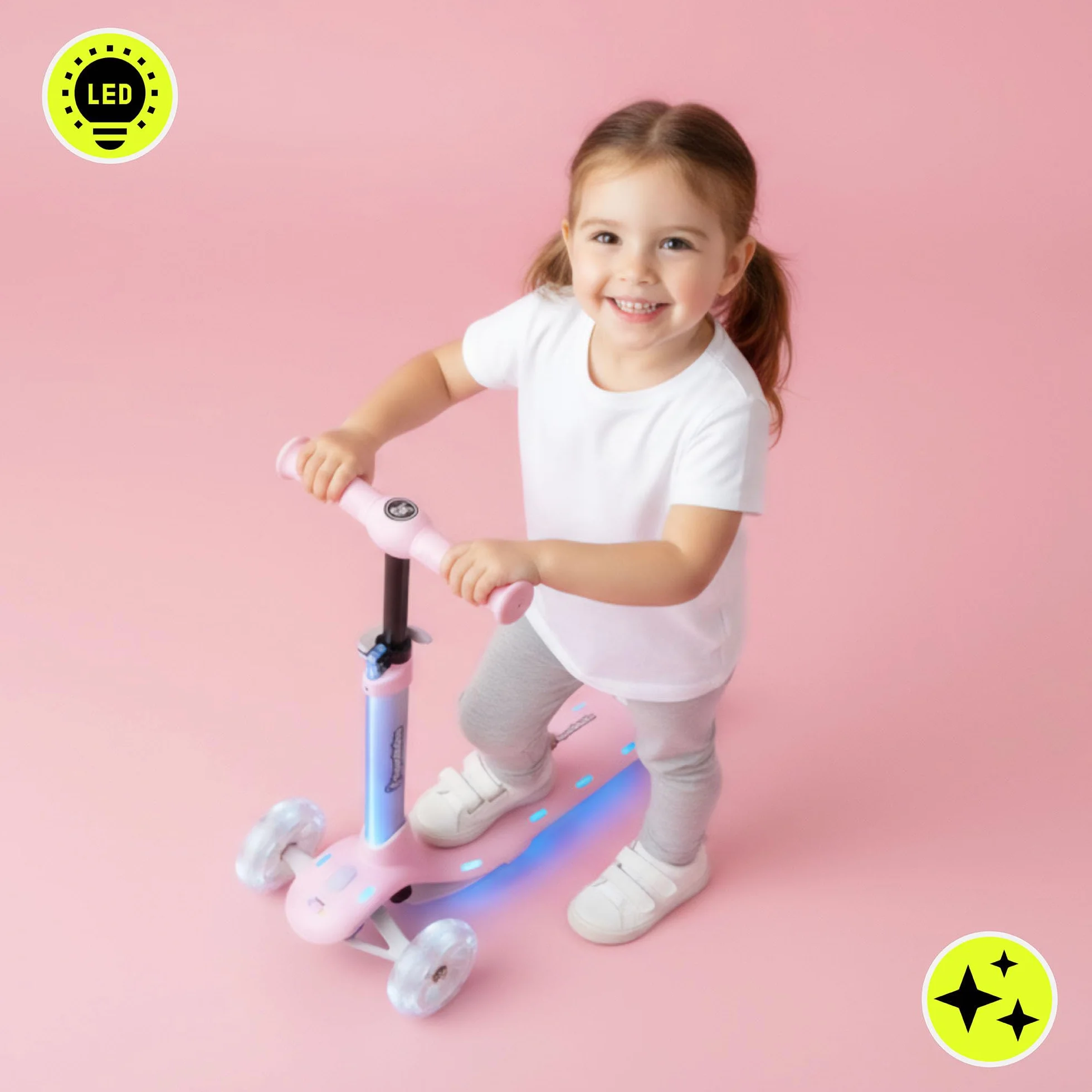 HyperMotion- Monopattino a tre ruote per bambini, 3-8 anni, con illuminazione
