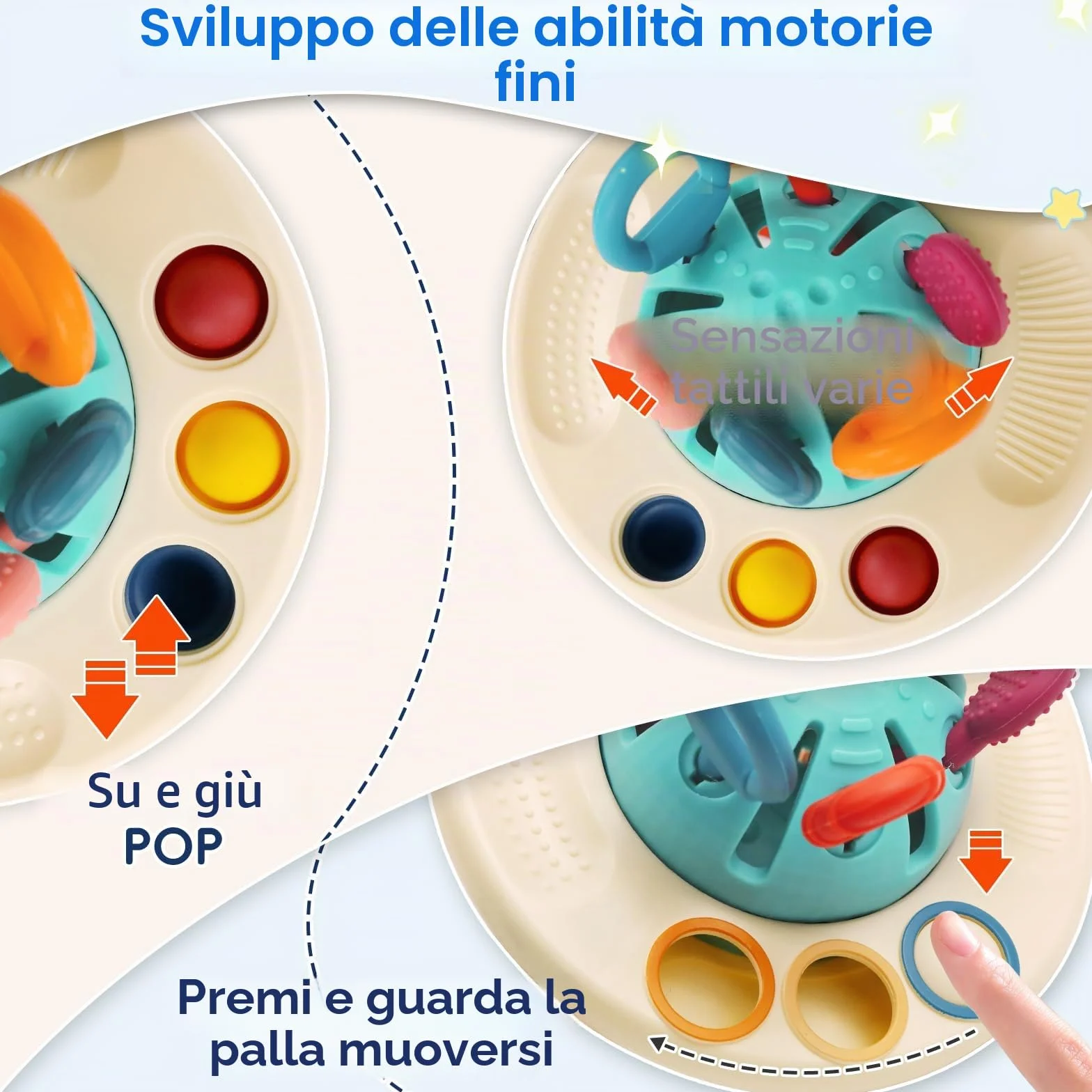 Giochi per Bambini 1 Anno, Giocattoli Sensoriali Montessori per Bambini dai 12 ai 18 Mesi+ Gioco da Tirare UFO Giocattoli Didattici per Lo Sviluppo delle capacità Motorie Fini