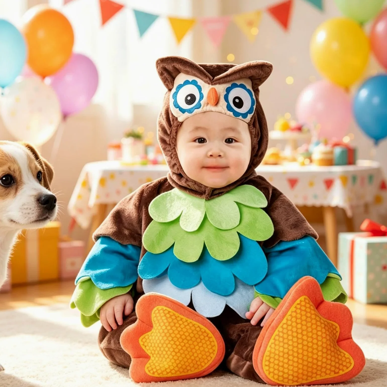 rockible Costume da Cucciolo di Animale, Tutina con Cappuccio, Accessorio per Travestimenti, Divertente e Originale, per Halloween, spettacoli teatrali e, Gufo, S