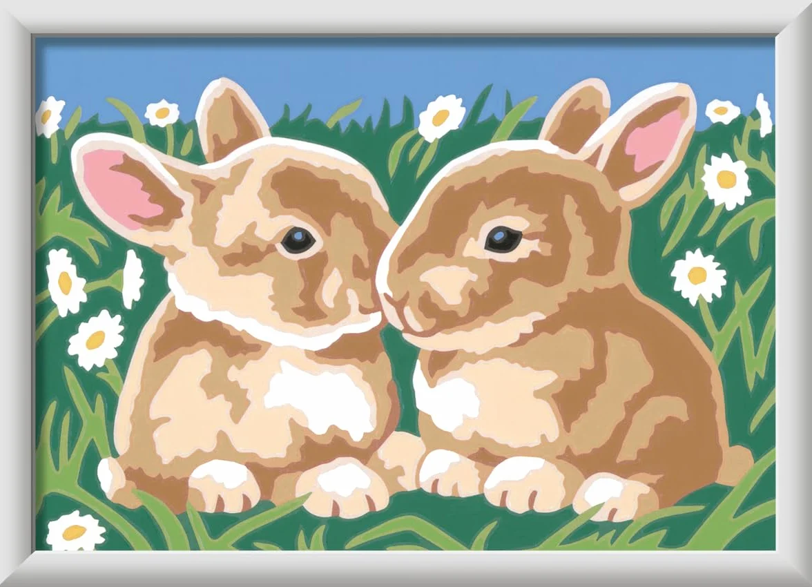 Ravensburger CreArt: Teneri coniglietti – Dipingere con i Numeri per Bambini 7+ Anni, Kit Pittura con Tavole, Cornice, Pennello e Colori Inclusi, 14 x 19 cm, Idee Regalo