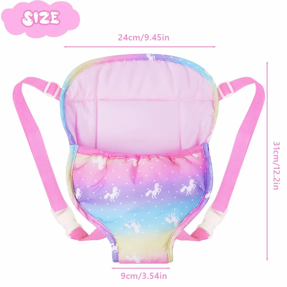 Aolso Zaini per Carrier Bambole, 18IN Marsupio per Bambole, Marsupio Giocattolo per Bambini con Spallacci Regolabili, Idee Regalo per Bambini, Colori dell'Arcobaleno