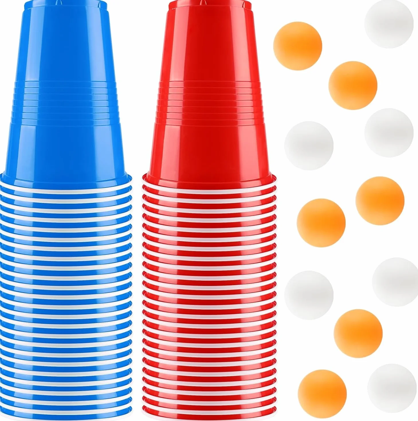 Beer Pong, 100 Bicchieri Beer Pong e 12 Palline da P ing Pong, Bicchiere di Plastica, 500ML Giochi Alcolici, per Adulti Festa di Compleanno di Natale