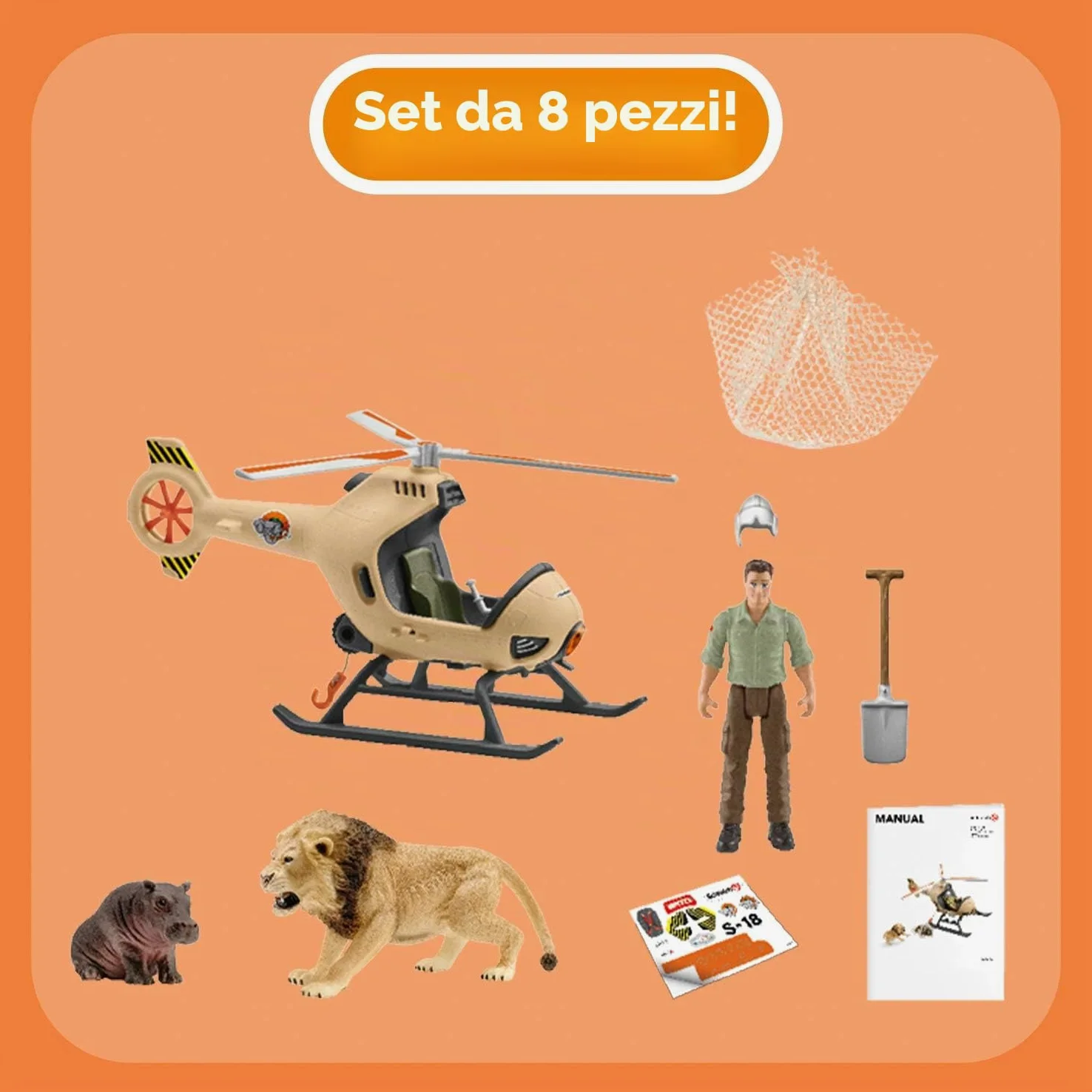 Schleich WILD LIFE | Elicottero per il salvataggio degli animali 42476 | Set da gioco dai 3 anni | set con personaggi, numerose funzioni e tanti accessori | figure realistiche di animali