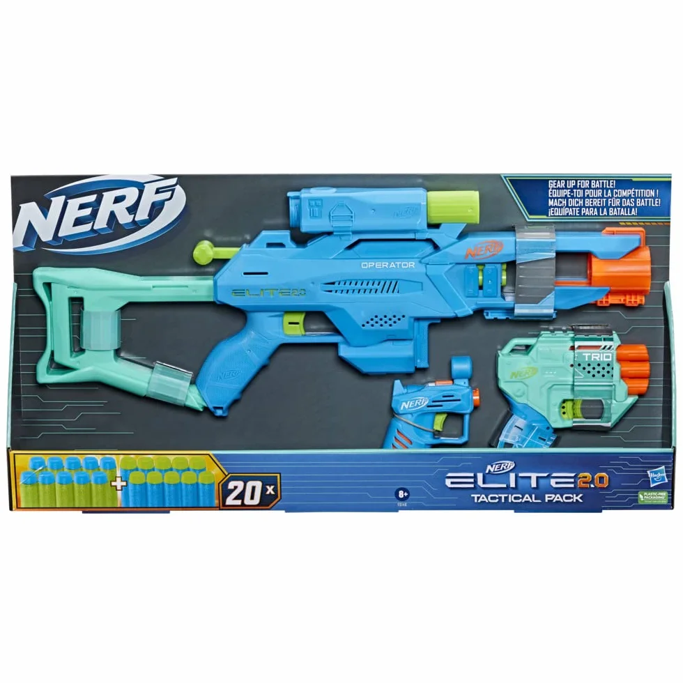 Pack tactique Nerf Elite 2.0 - NERF - Operator DB-2, Trio TD-3, Ace SD-1 - 20 fléchettes incluses