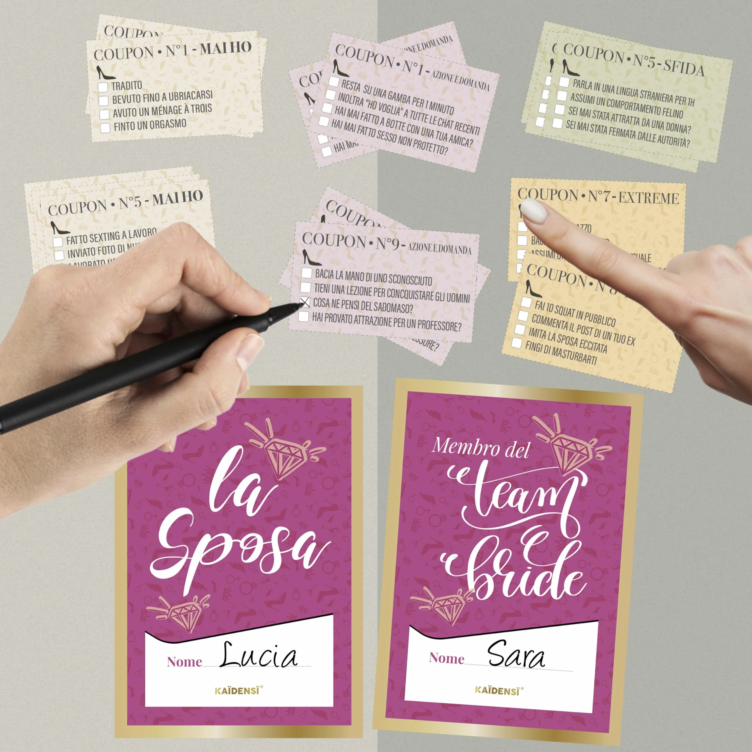 KAÏDENSÏ Giochi Addio al Nubilato Alcolici - Gadget Sposa Divertenti - Gioco Carte Alcolico Originale con Palette - Kit Team Bride to Be Scherzi Originali