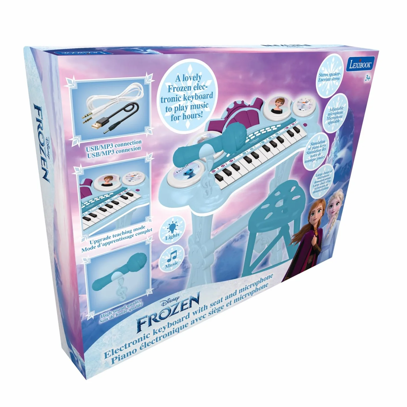 Lexibook Frozen Tastiera Elettronica, Sedile, Microfono, Lettore MP3, Effetti sonori, brani Demo, Viola/Blu, K707FZLXB