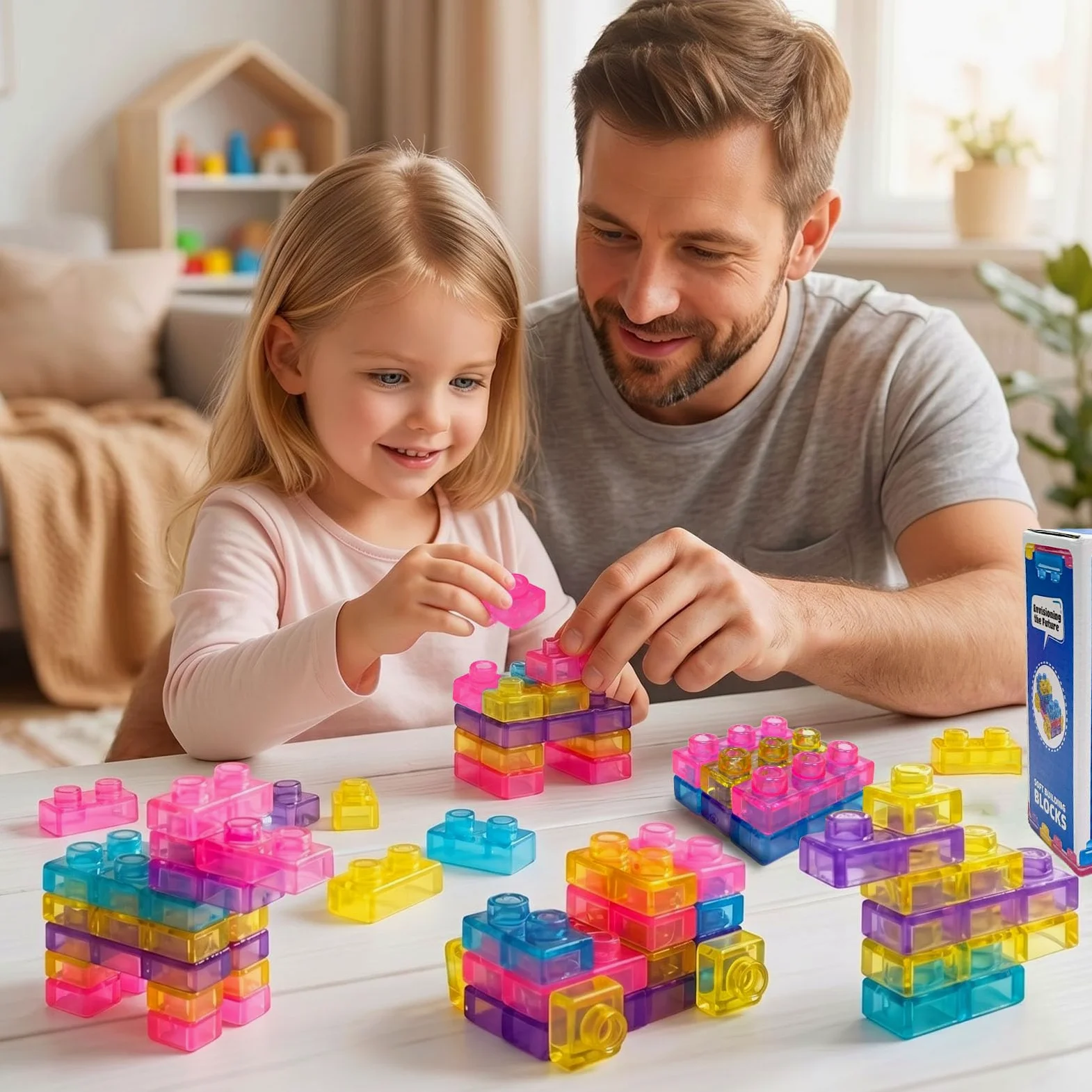 Blocchi da Costruzione Sensoriali, 40 Pezzi Jelly Blocchi, Gioco Espandibili, Morbidi e Flessibili, Giochi Sensoriali