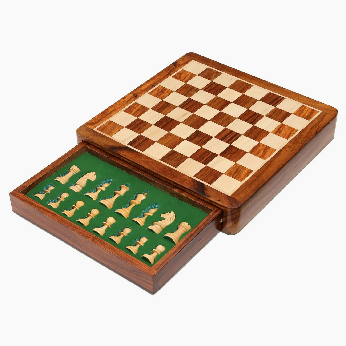 Scacchi magnetici in legno con cassetto portaoggetti | Scacchiera da viaggio Set da gioco con scacchiera (12x12 pollici)