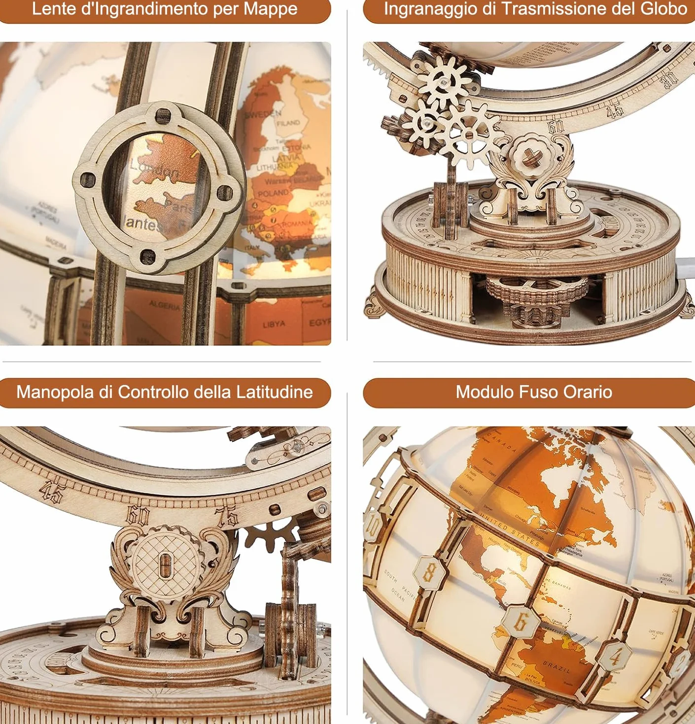 ROKR Puzzle 3D in Legno Globo Luminoso Modellismo da Costruire Adulti Wooden Puzzle, 180 Pezzi, Luminous Globe