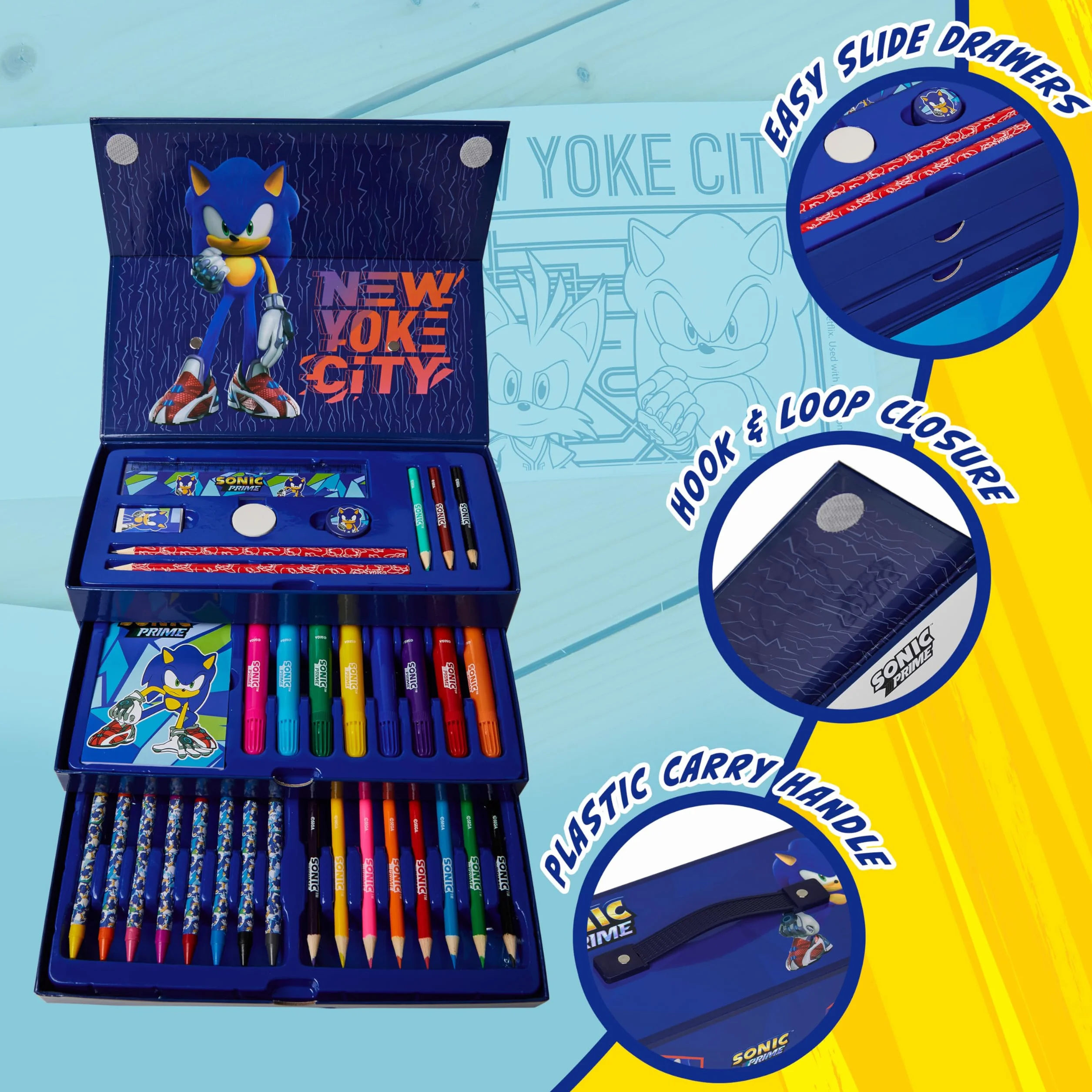 SONIC THE HEDGEHOG Valigetta Colori Bambini Set Disegno con Pastelli Pennarelli e Matite Colorate Kit Arte