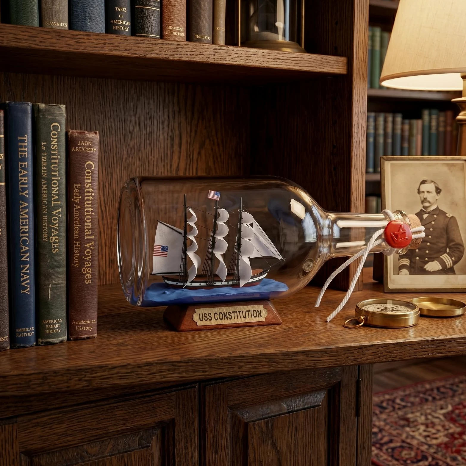 Nera perla Caraibica modello nave in una bottiglia di vetro ornamento da tavolo decorazione nautica casa Mayflower USS Costituzione USCG aquila regalo per ragazzo (Costituzione 23 cm)