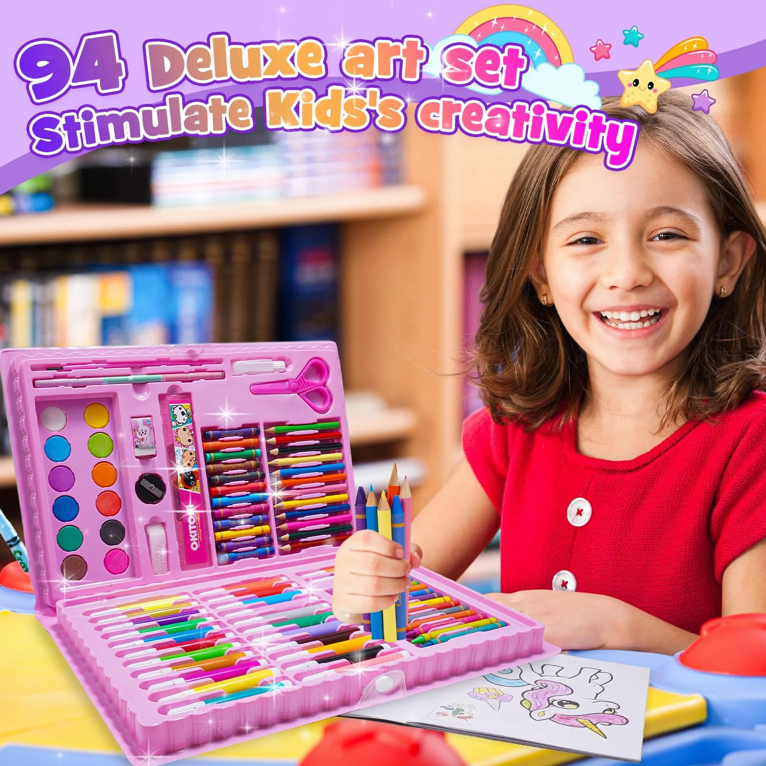 Regalo Bambina 4-10 Anni Valigetta Matite Colorate Acquerelli Giochi