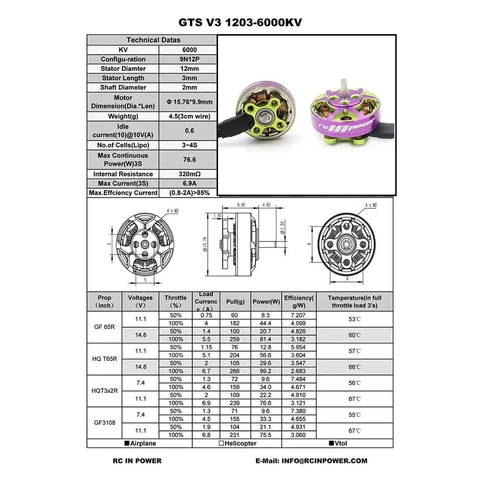 GTS V3 1203 6000KV 2S FPV Motore Brushless per motori Rcinpower 2 ~ 3 "Elica RC FPV Indoor Racing Droni Quadcopter Parti fai da te (4PCS)