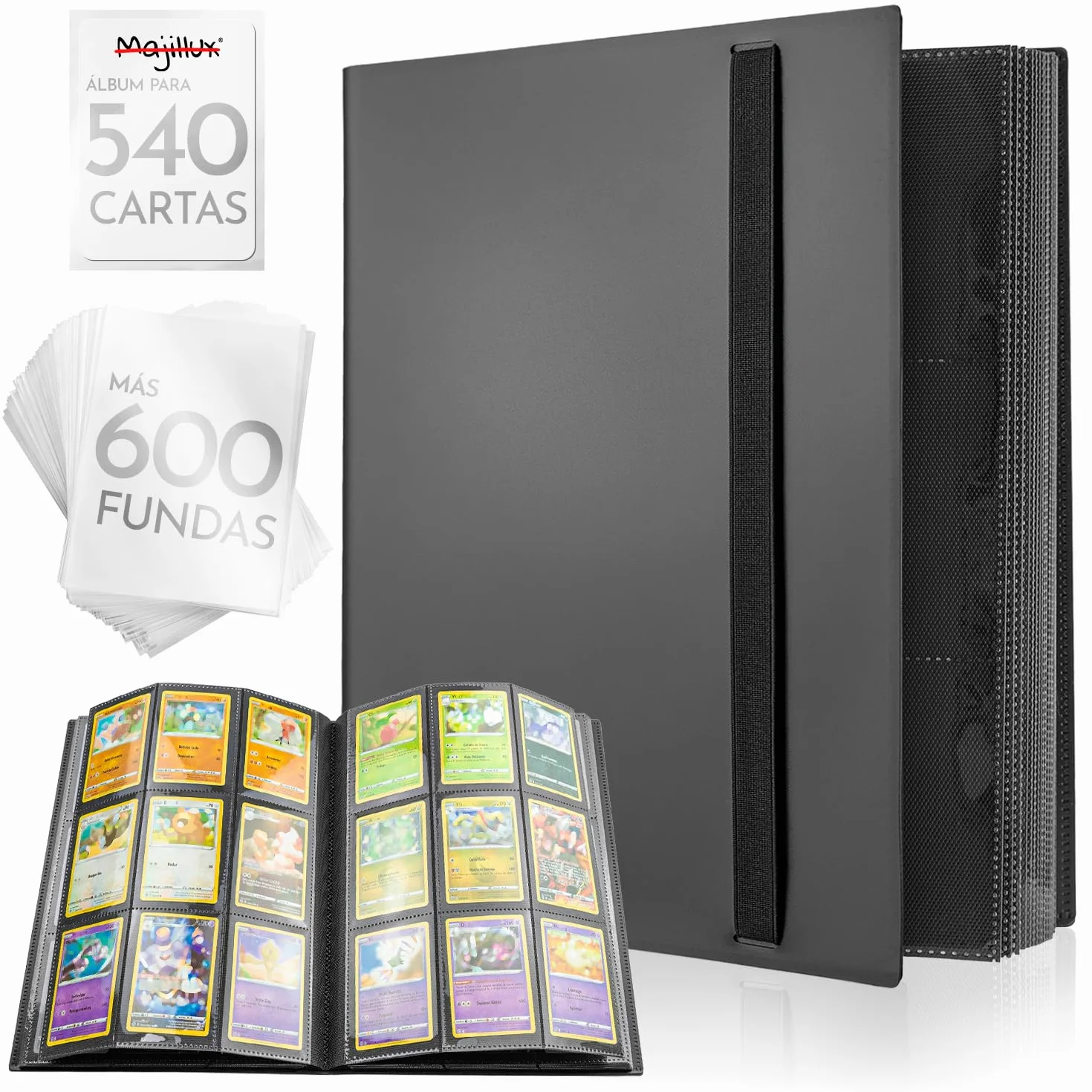 Raccoglitore Carte Collezionabili 540 Tasche e 600 Buste - Album Impermeabile con Inserimento Laterale Anticaduta per Proteggere e Organizzare Carte Pokemon, Yu Gi Oh, MTG, Lorcana