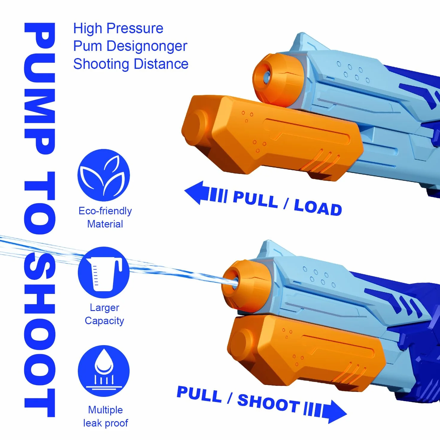 MOZOOSON Pistola ad Acqua per Bambini Adulti, 2 X 750ml Potenti Pistole ad Acqua Water Gun, 8-10m Lungo Raggio Pistola Acqua per Giochi da Spiaggia All'aperto, Piscina, Ideale per Addestrare Gatti