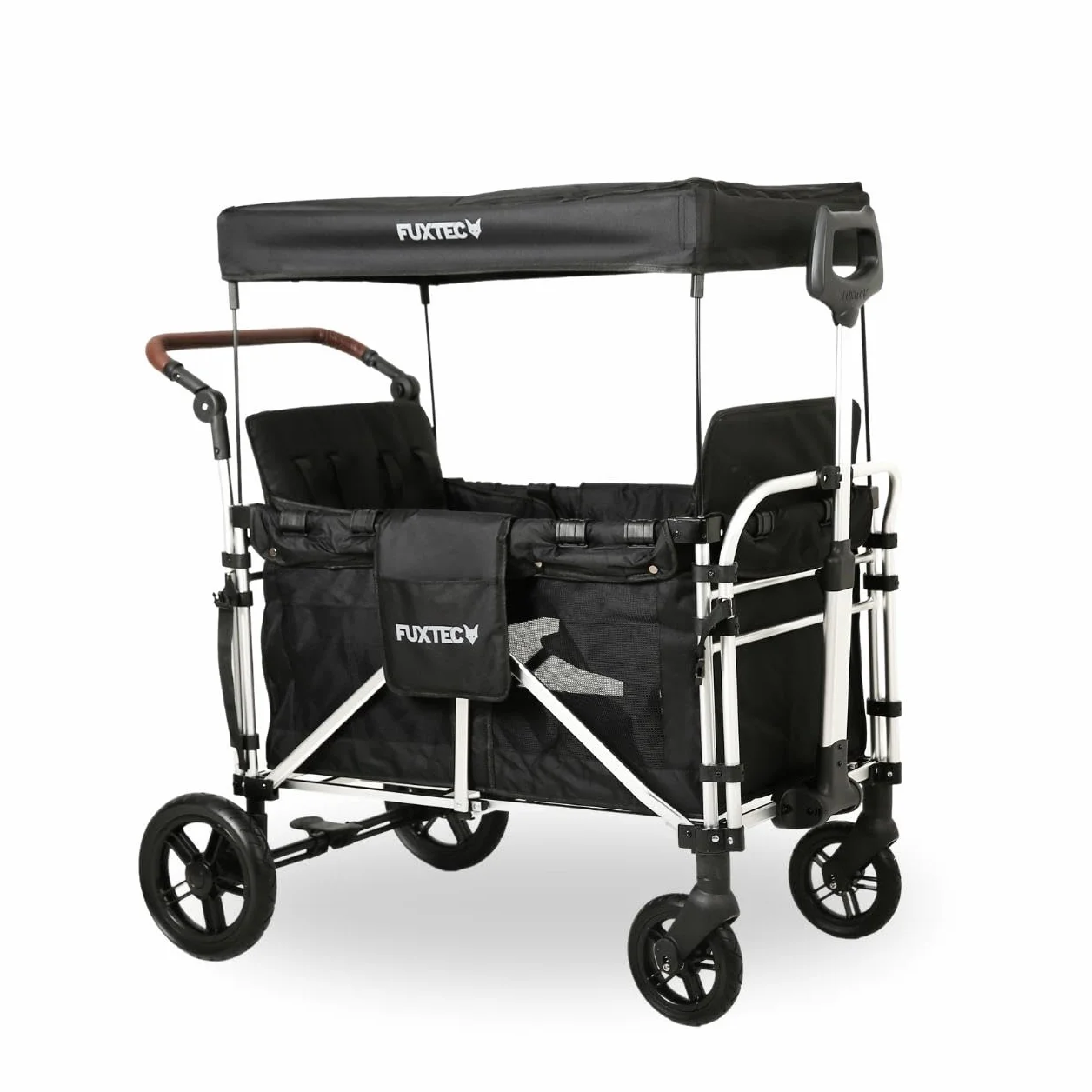 Carrello pieghevole Fuxtec Family CTXL900 nero, l'originale, Family Fux, Vagone da giardino 4 posti, sedile rimovibile, trasporto, spiaggia, tirare o spingere, capacità di carico 75 kg
