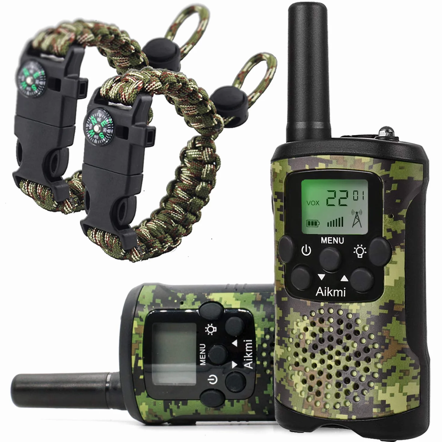 Walkie Talkie Bambini 8 Canali Radio Torcia LCD Campeggio Regalo Ragazzi 4-12 Anni Mimetico Verde