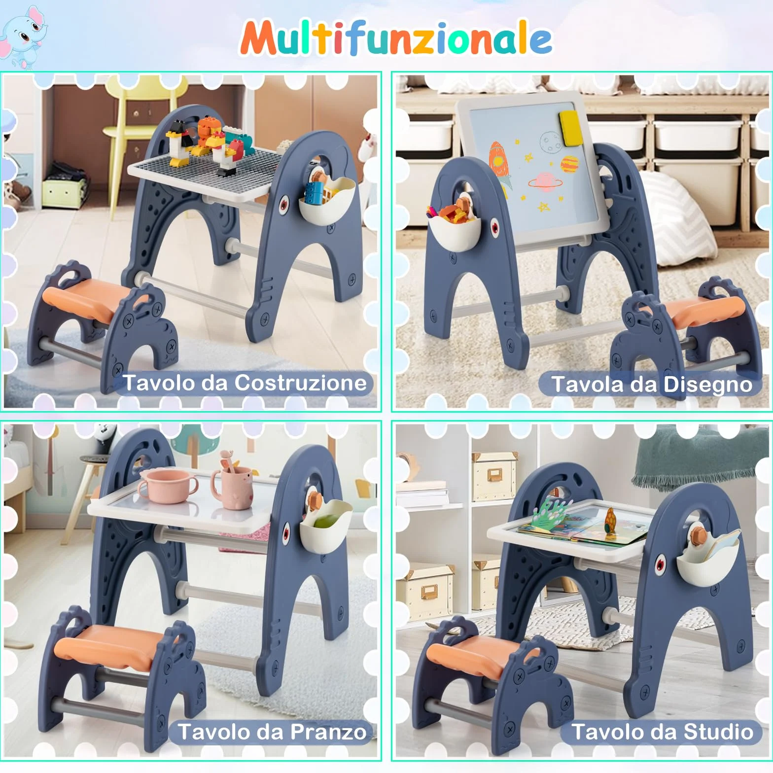 RELAX4LIFE Set di Cavalletto per Bambini con Sgabello, a Doppia Faccia con Lavagna Magnetica, Tavolo da Costruzione, Set Cavalletto per Bambini con Sgabello e Scatole Laterali