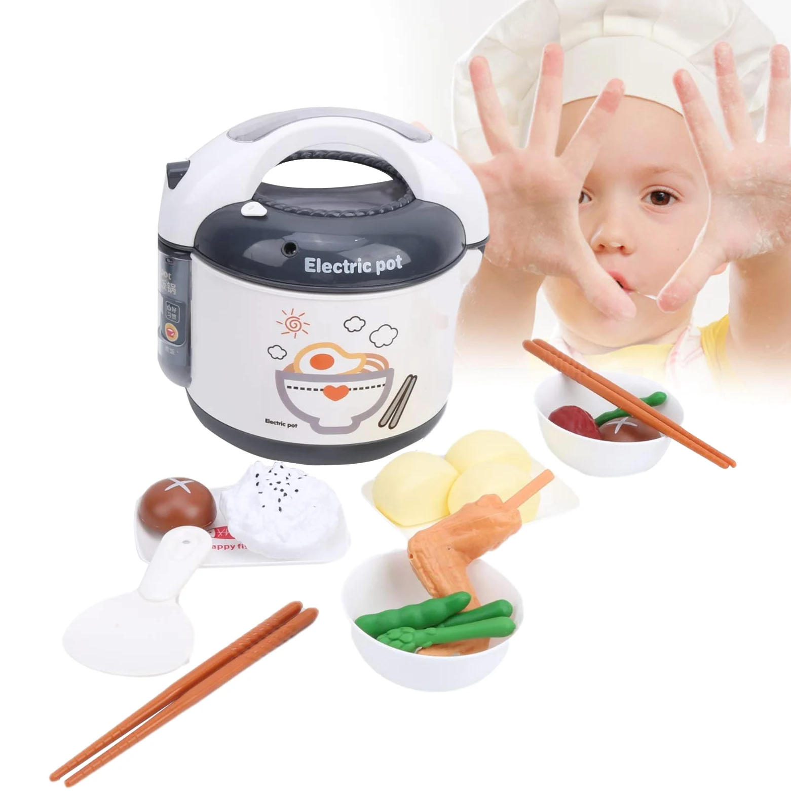 Set di Giocattoli per Cuociriso per Bambini, Elettrodomestici da Cucina in Plastica Dai Colori Vivaci per un Divertimento Interattivo (Grigio)