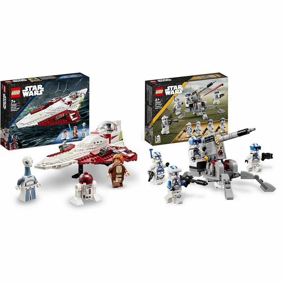 LEGO 75333 Star Wars Jedi Starfighter di Obi-Wan Kenobi, Modello da Costruire & 75345 Star Wars Battle Pack Clone Troopers Legione 501, Modellino da Costruire