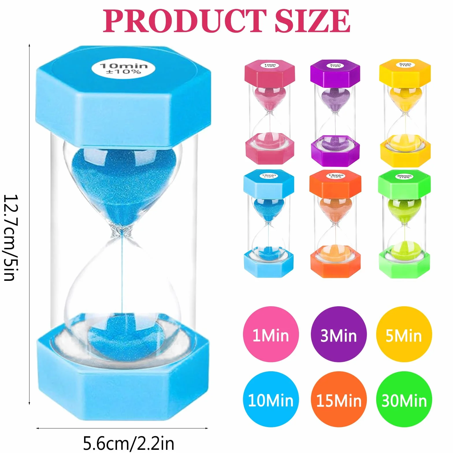 Zorplex Set di 6 Clessidre Colorate per Bambini, Timer 1/3/5/10/15/30 Minuti, Ideale per Cucina, Casa, Studio, Giochi e Attività Quotidiane
