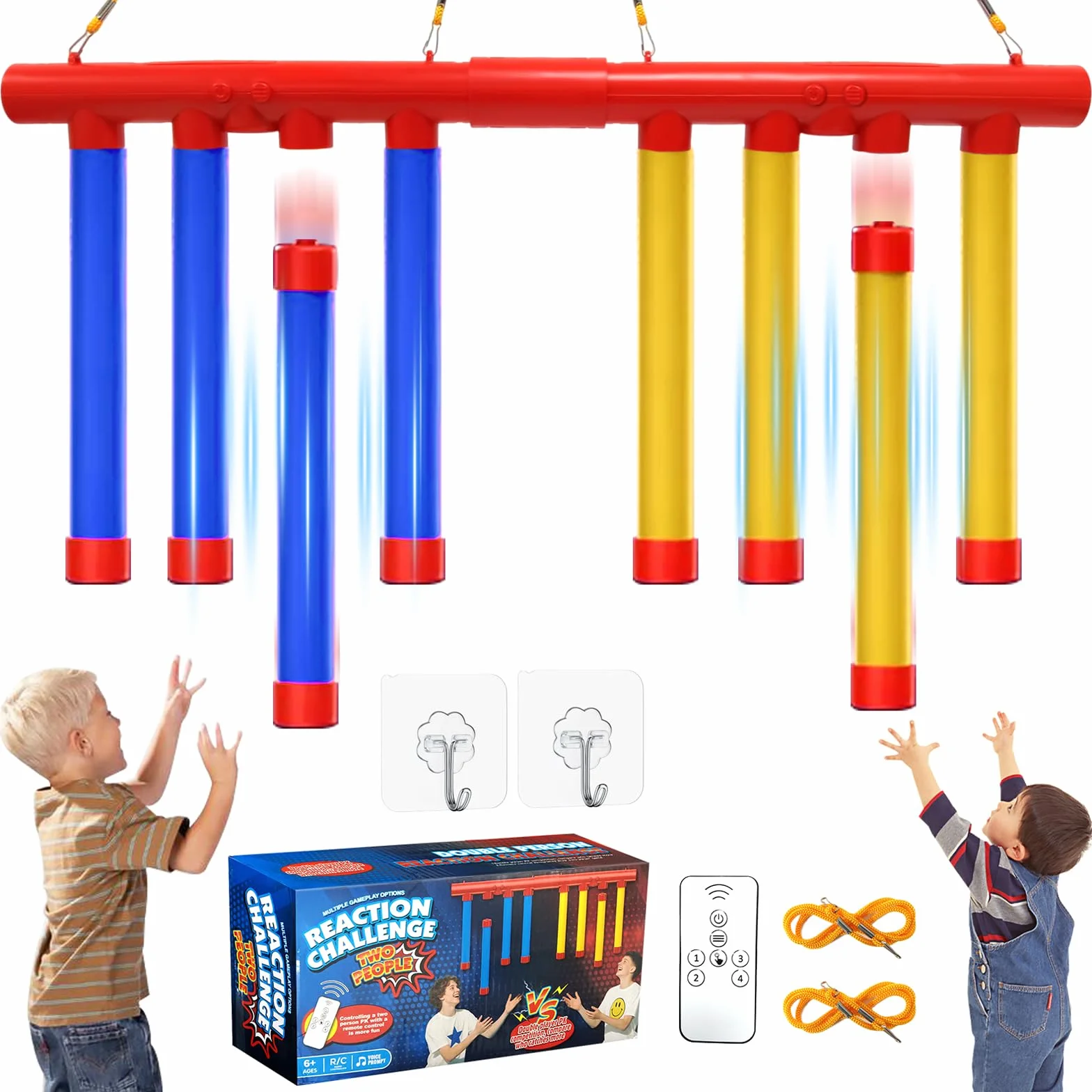 Catching Sticks Gioco Giallo Blu Doppio Colore Aggiornato Drop Sticks Gioco con 3 velocità Divertente Mano Occhio Coordinamento Trainer per Bambini Adulti Ideale per Famiglia Feste