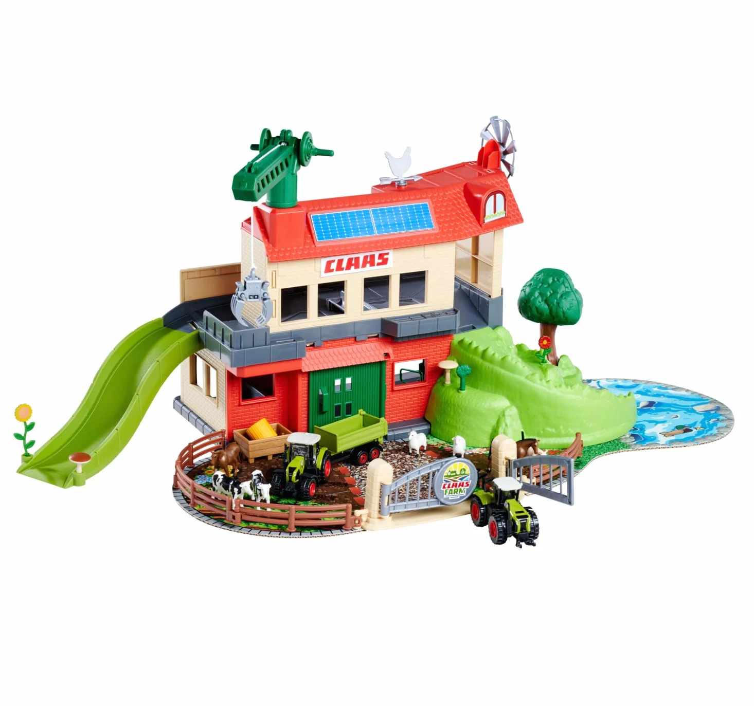 Majorette CLAAS - Set da gioco per la fattoria con stalle, trattori, animali, accessori e molte funzioni, per bambini dai 5 anni, 56 x 36 x 24 cm