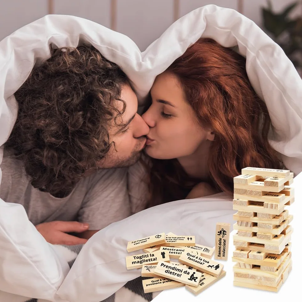 DASIAUTOEM Giochi di Torre della Lussuria, 48 Pezzi Gioco Super Naughty Block Tower, Torre a Blocchi di Coppia Tumbling Lmpilamento in Legno, Regali per Appuntamenti di Coppie Adulte