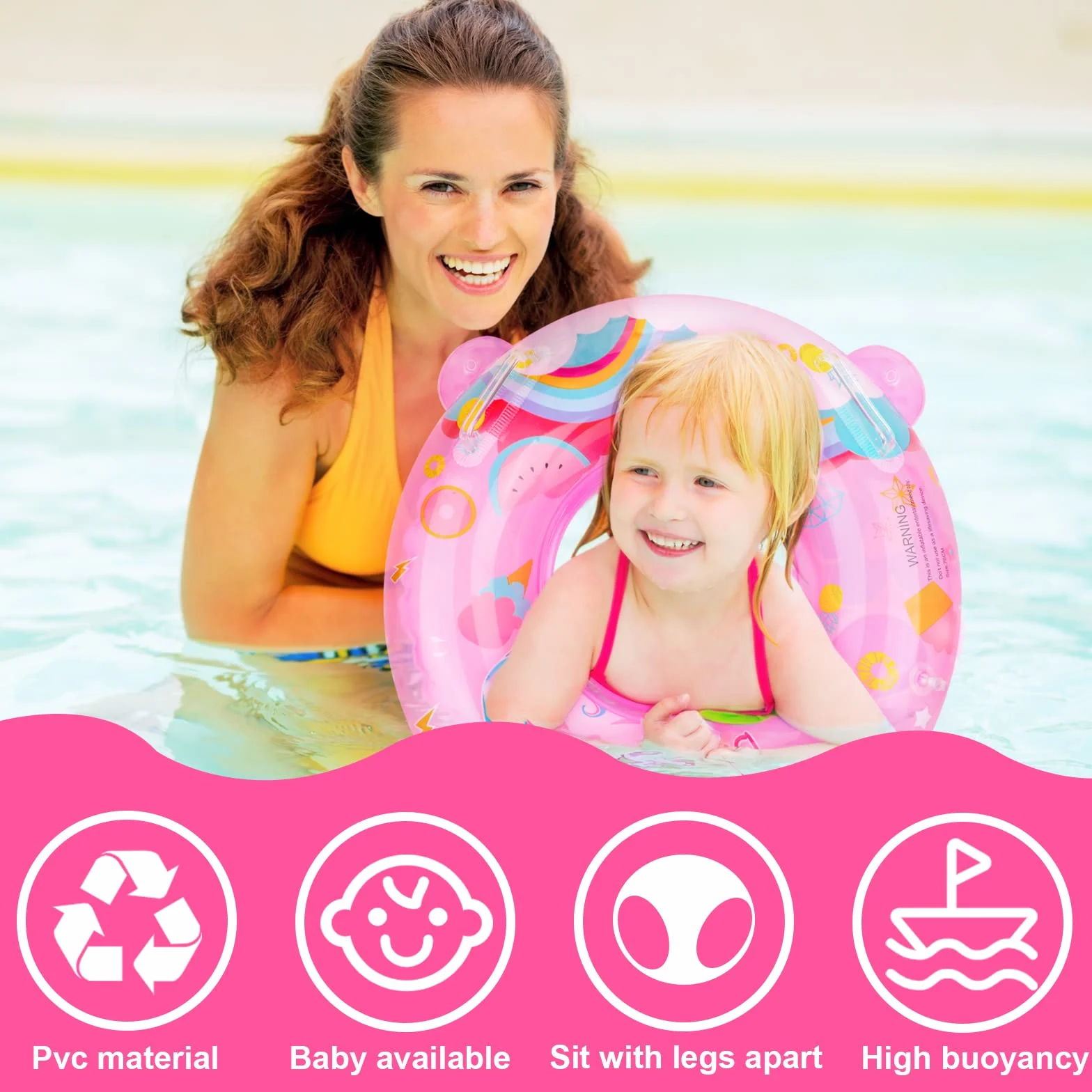 Anello di Nuoto del Fumetto,Unicorno Salvagente Neonato Galleggiante Gonfiabile del Bambino Dell'anello di Nuoto del Baby Float Salvagente con Seggiolino and Gonfiatore Bambini Piscina Giocattolo,Rosa