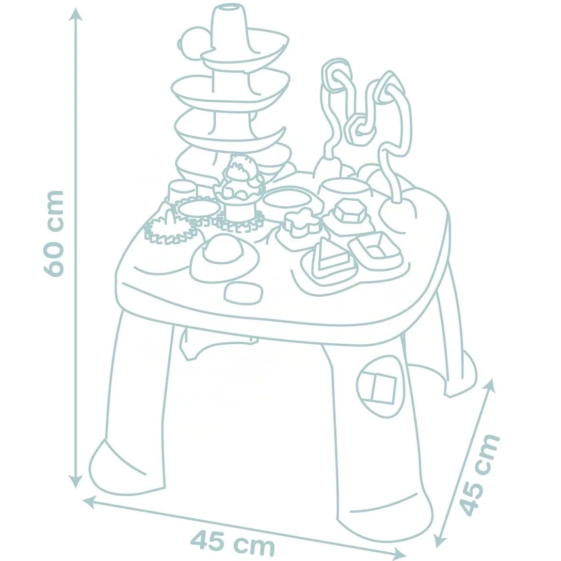 Little Smoby - Tavolo attività - Numerose funzioni meccaniche - 4 Forme, 1 Palla, 1 Ippopotamo - Sviluppa la motricità - dai 12 Mesi - Prodotto in Francia