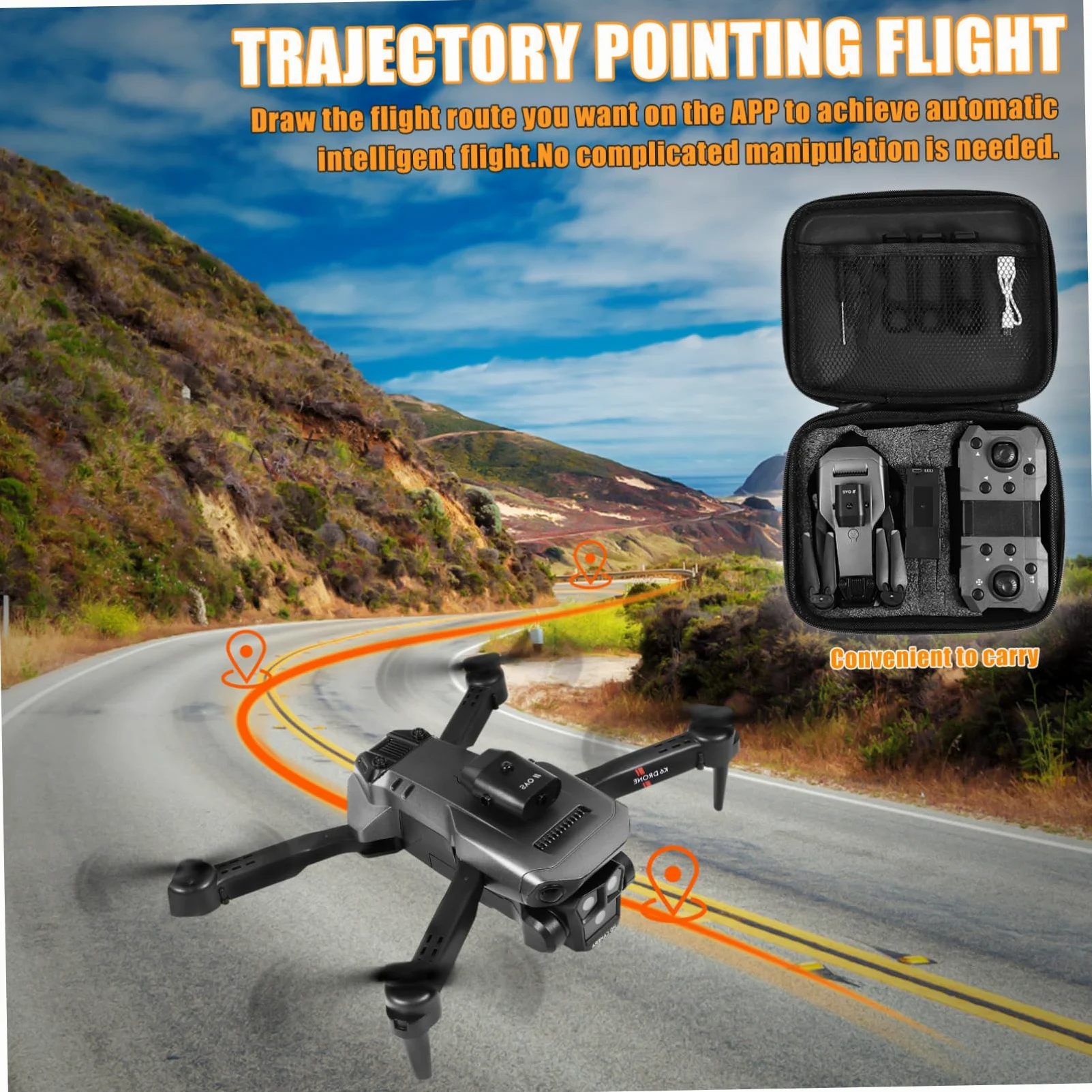 Drone Pieghevole Max con Tripla Fotocamera, Nero Abs | Obiettivo Elettrico 150°, Capacità 1800mah 3,7v, Doppie Batterie per Uso Adulto