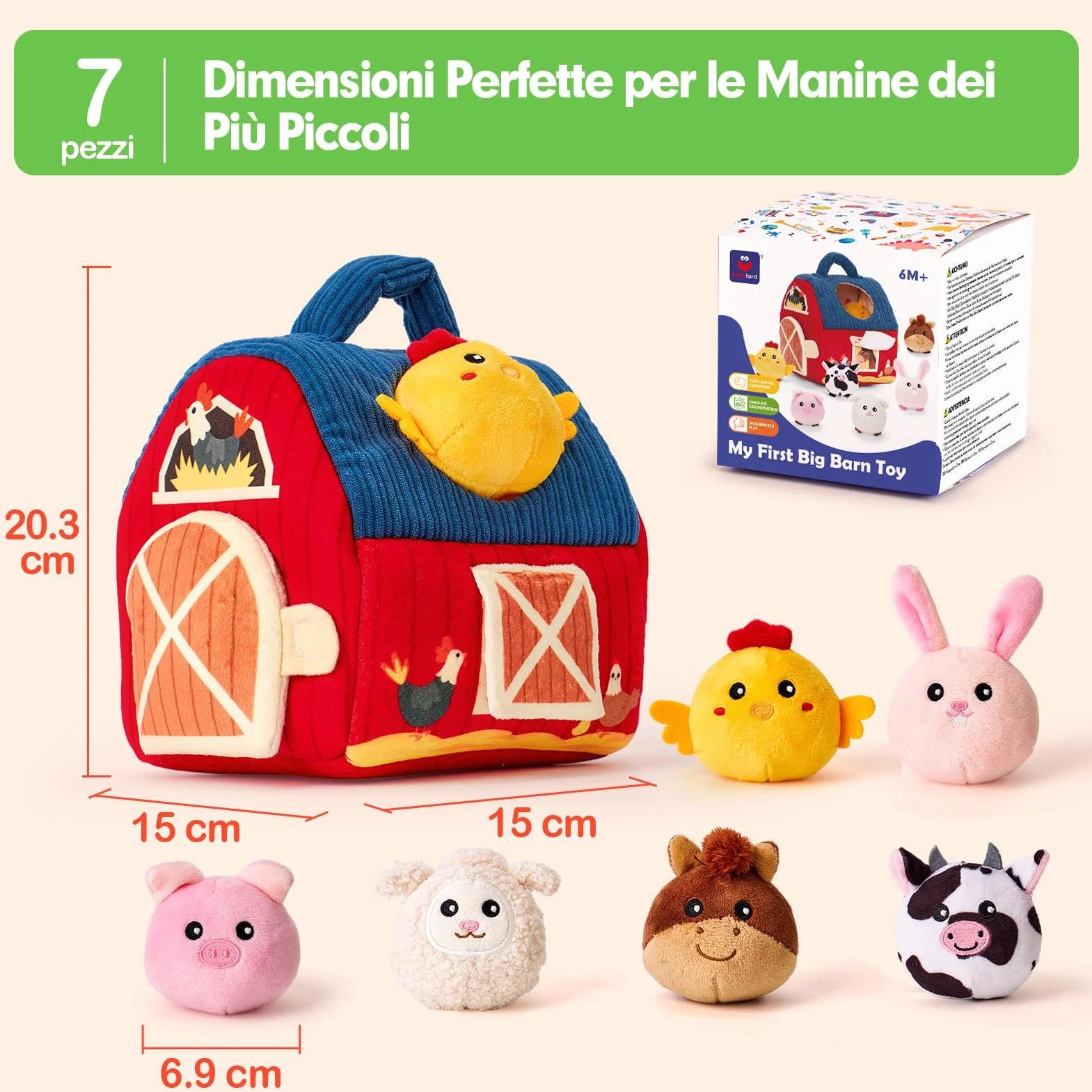 Montessori Casa Morbida Giochi Bambino 1 Anno Animali da Fattoria con Fienile Sonaglio Specchio Gioco Sensoriale Regalo Bimbo Bimba