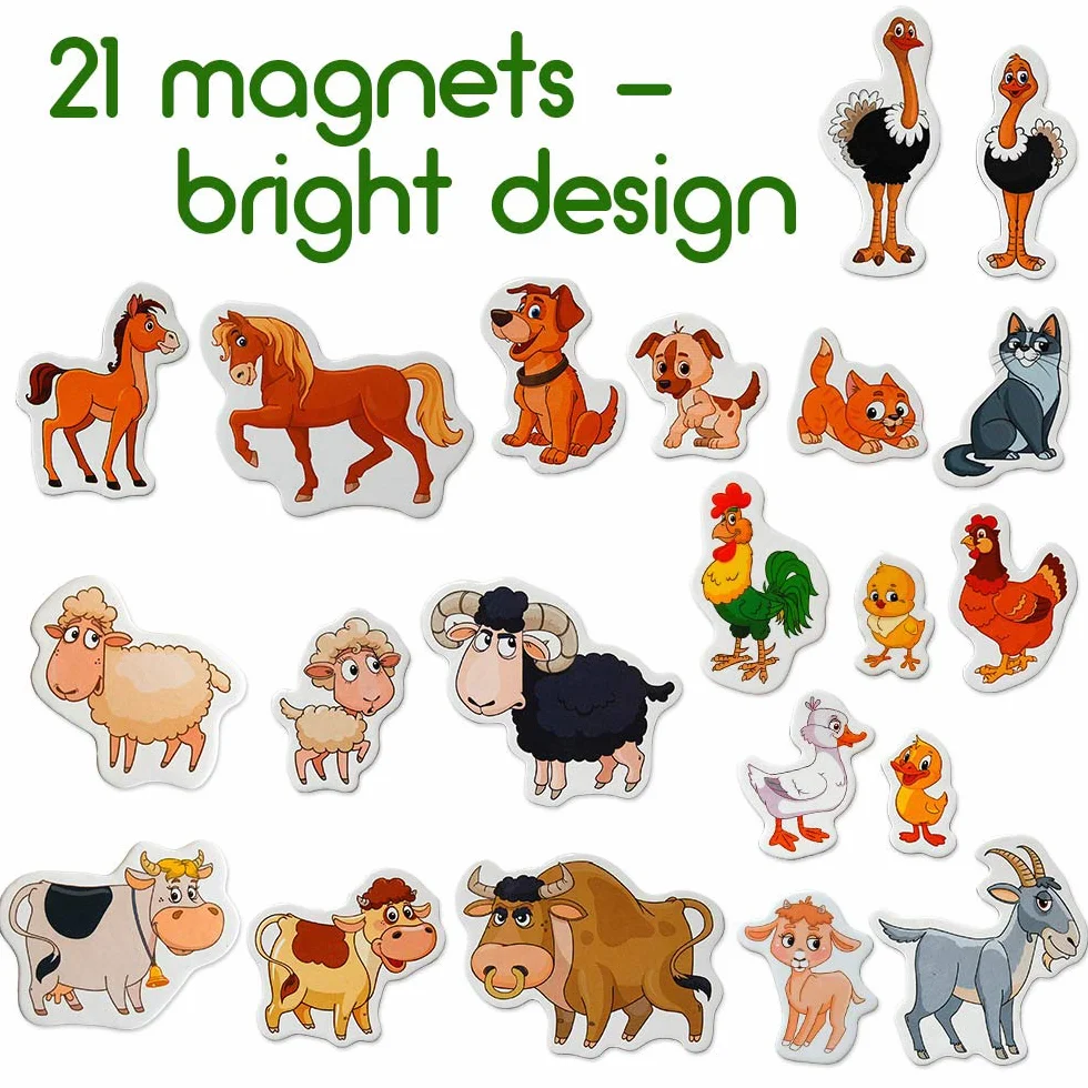 Magneti Fattoria Bambini 21 Grandi Animali Magnetici Gioco Educativo Montessori Set Creativo Prescolare