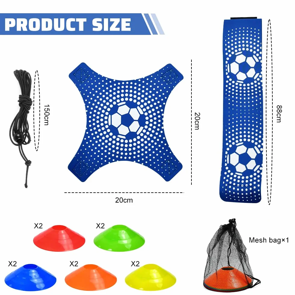 Cintura da Allenamento da Calcio con 10 Pz Coni da Allenamento,Set di Attrezzatura da Allenamenti da Calcio con Tasca a Rete per Bambini e Adulti, Pratica Efficace di Tiro e Passaggio