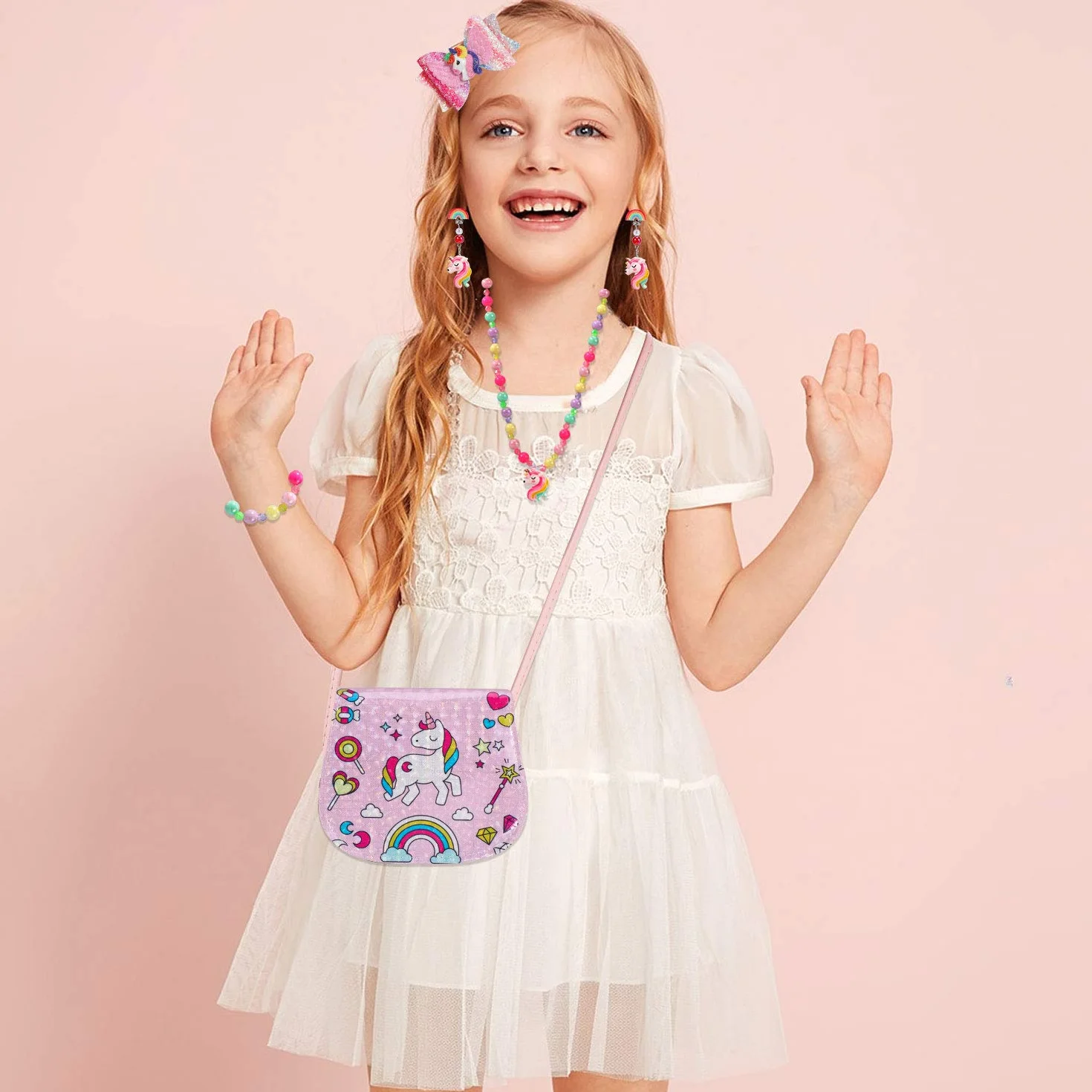 HIFOT Unicorno Borsetta Gioielli Glitter Set, Bomboniere per Giochi di Ruolo