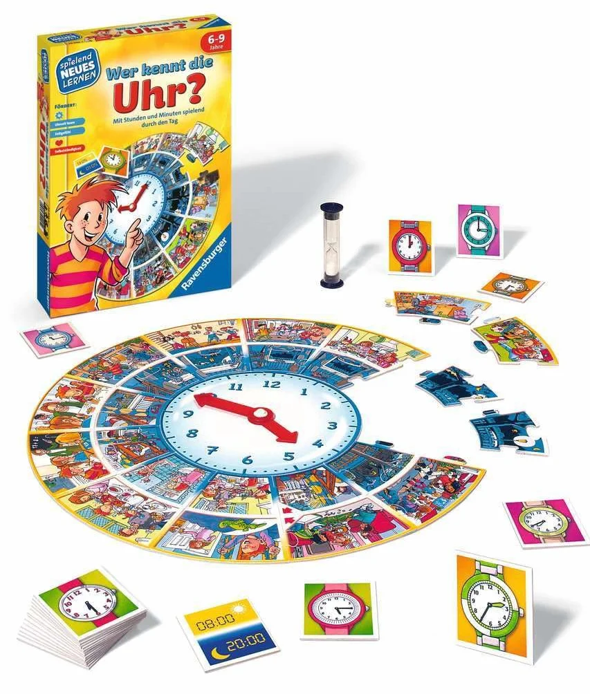 Ravensburger 24995 - Chi conosce l'orologio? - Gioca e impara per bambini, gioco educativo per bambini dai 6 ai 9 anni, nuovo apprendimento giocoso per 1-4 giocatori