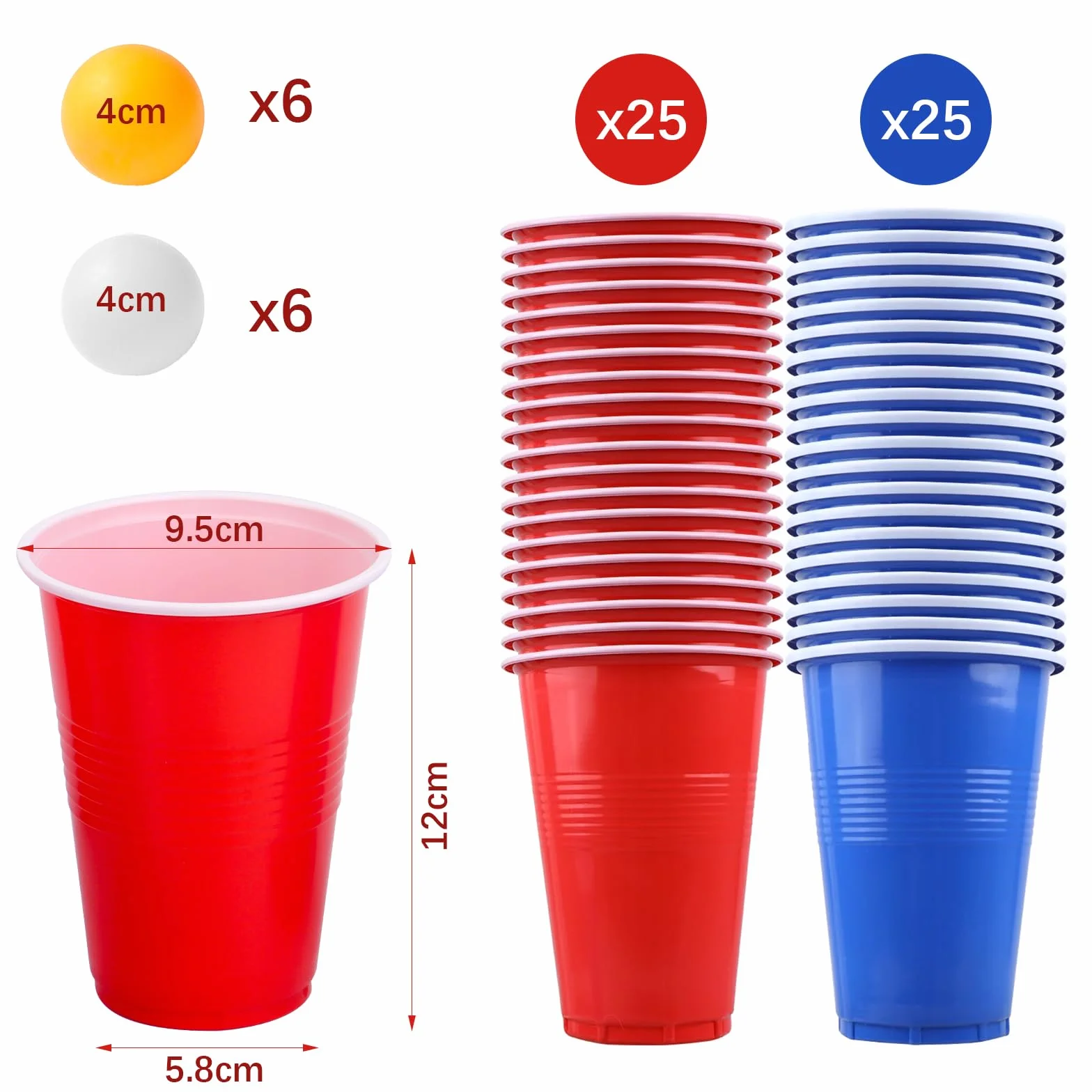 talifoca Set di bicchieri da birra per pong, con 50 bicchieri (500 ml) e 12 palline da ping pong, bicchieri riutilizzabili per feste, compleanni, festival, matrimoni e campeggio