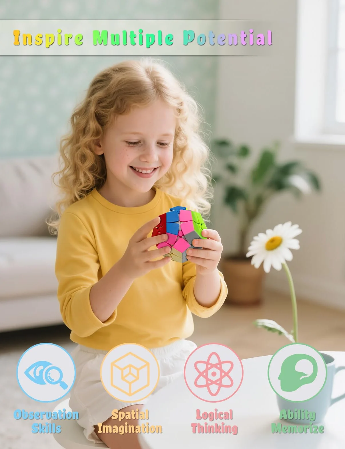 ROXENDA Cubo Magico 2x2 Megaminx - Speed Cube Dodecaedro Senza Etichette, Colori Brillanti e Design Semplice, Giocattolo Educativo con Meccanismo Ultra-Liscio