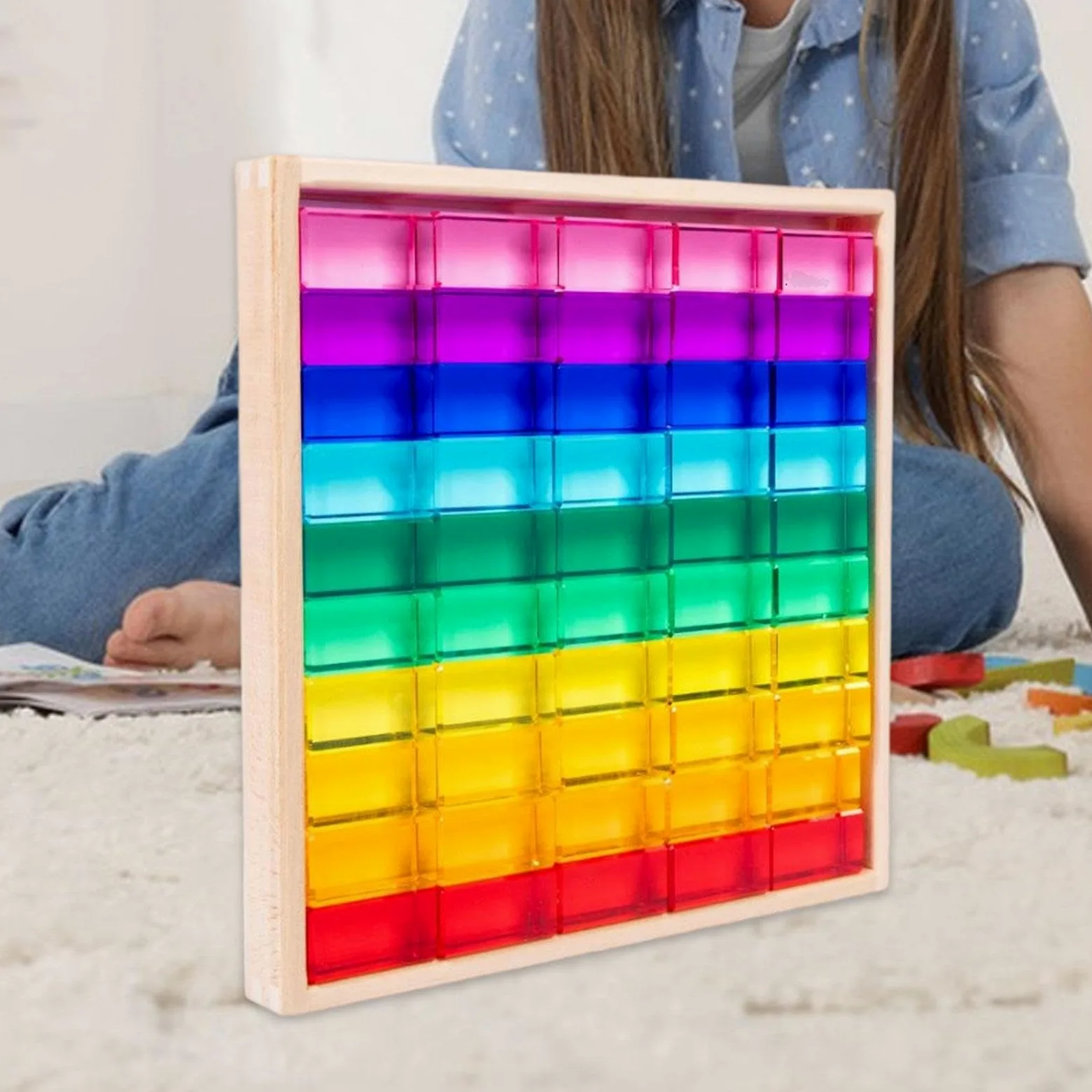 Set di blocchi da costruzione arcobaleno, blocchi da costruzione giocattolo impilabili, pietra acrilico per bambini e bambine