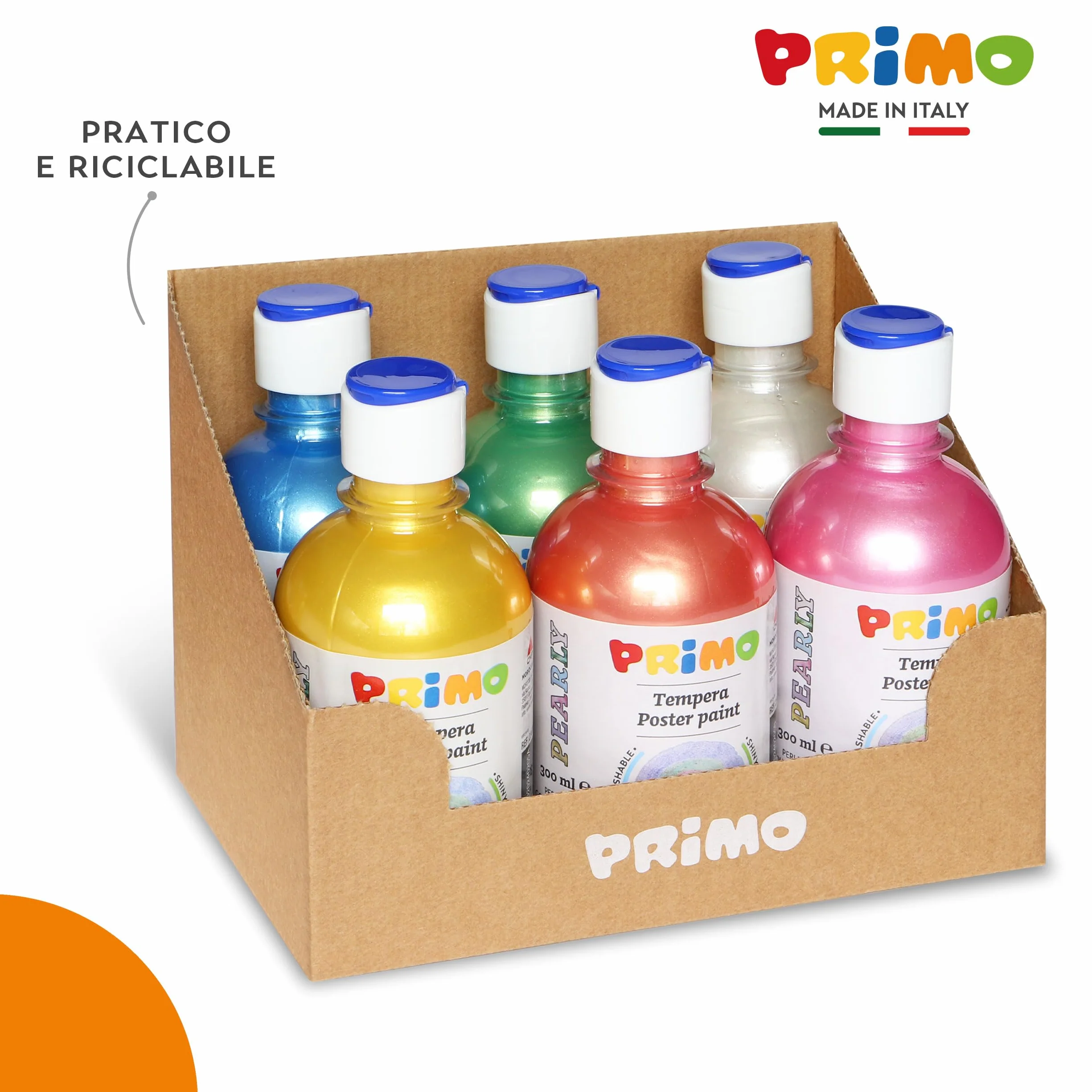 PRIMO - Tempere Lavabili per Bambini +3 Anni e Adulti, Colori per Bambini da 300 ml con Dosatore, Colori a Tempera per Dipingere Carta, Stoffa e Vetro, Pittura, Cartoleria, Lavoretti Creativi e Hobby