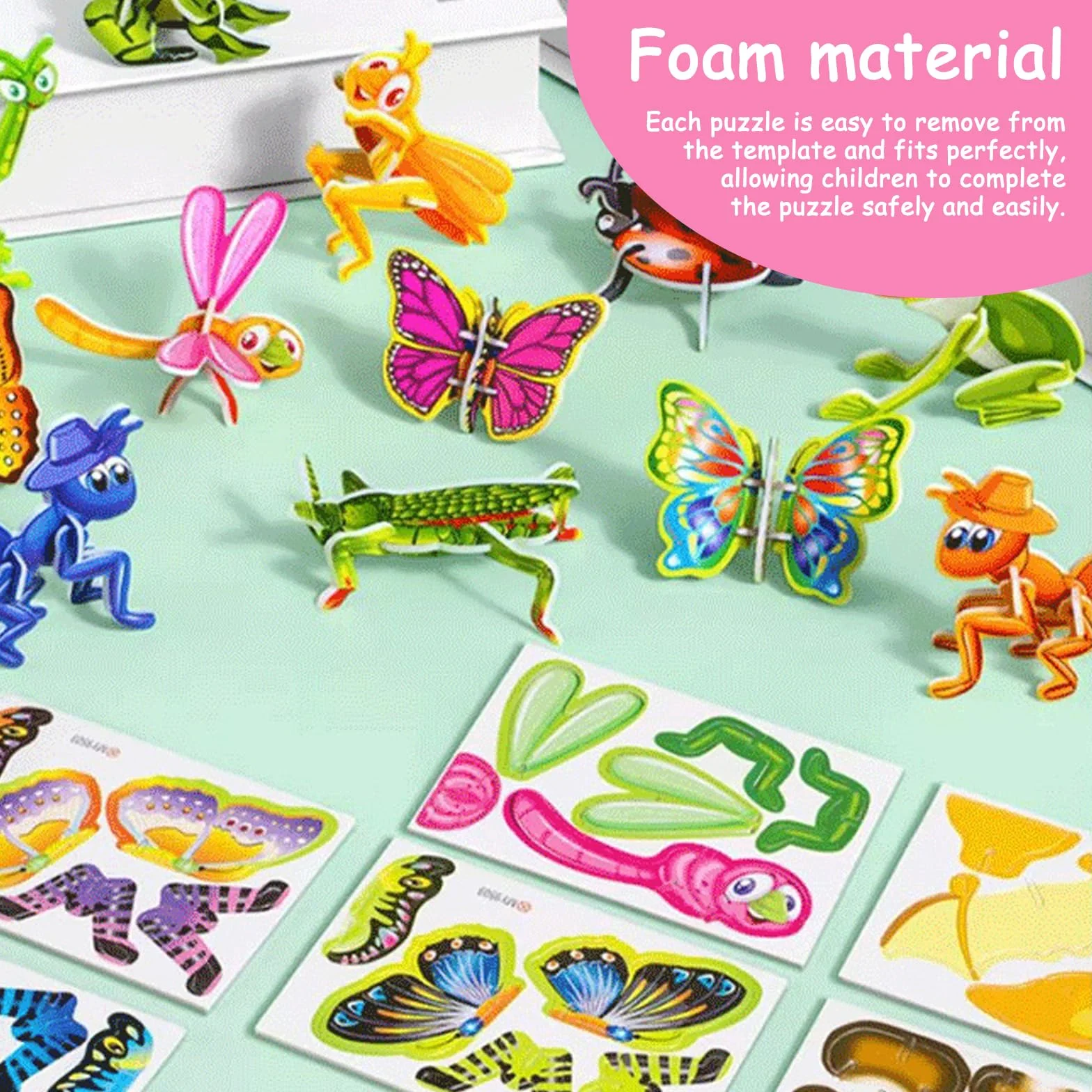 dellyy Puzzle 3D per Bambini, Puzzle con Animali da 30 Pezzi per Bambini, Puzzle di Cartoni Animati, Puzzle Educativo di Cartoni Animati 3D, Mini Puzzle (Insetti)