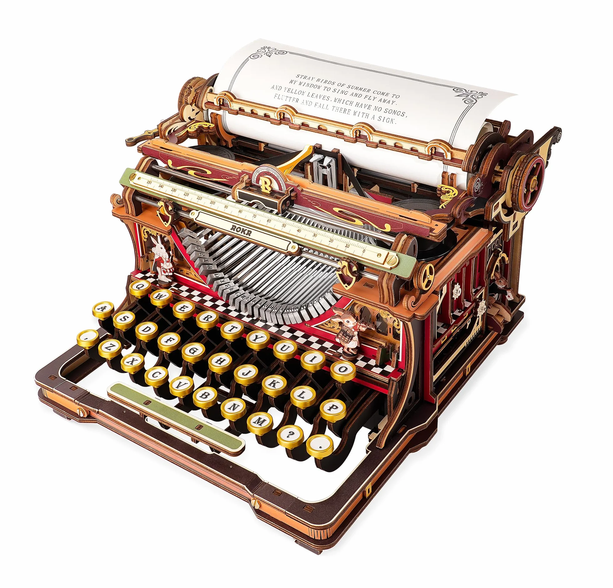 ROKR Puzzle 3D in Legno Macchina da Scrivere Meccanica Modellino, Kit Costruzione Fai da Te per Adulti, Arredamento da Scrivania Retro, Mechanical Typewriter (Versione Magica) LK703C