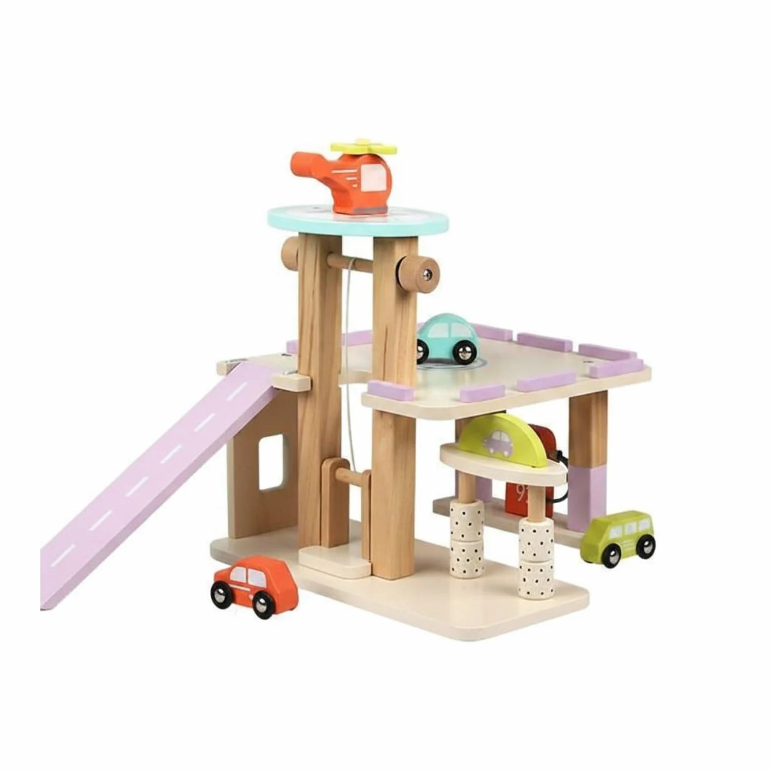 Children Parcheggio Gioco Parcheggio Multilivello Auto Garage Ascensore Manuale Legno Struttura Sicura Funzione Educativa Adatto per Giochi di Gruppo, color to 2