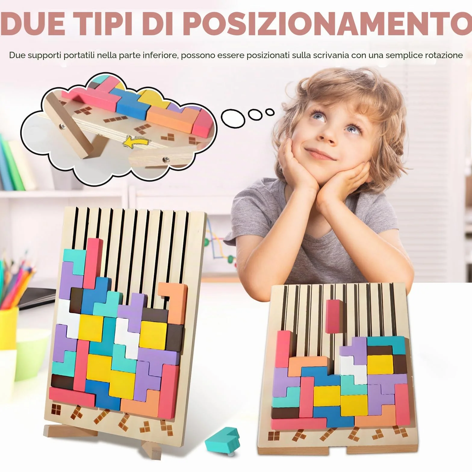 Tetris Gioco per Bambini con Borsa Puzzle di Legno Montessori