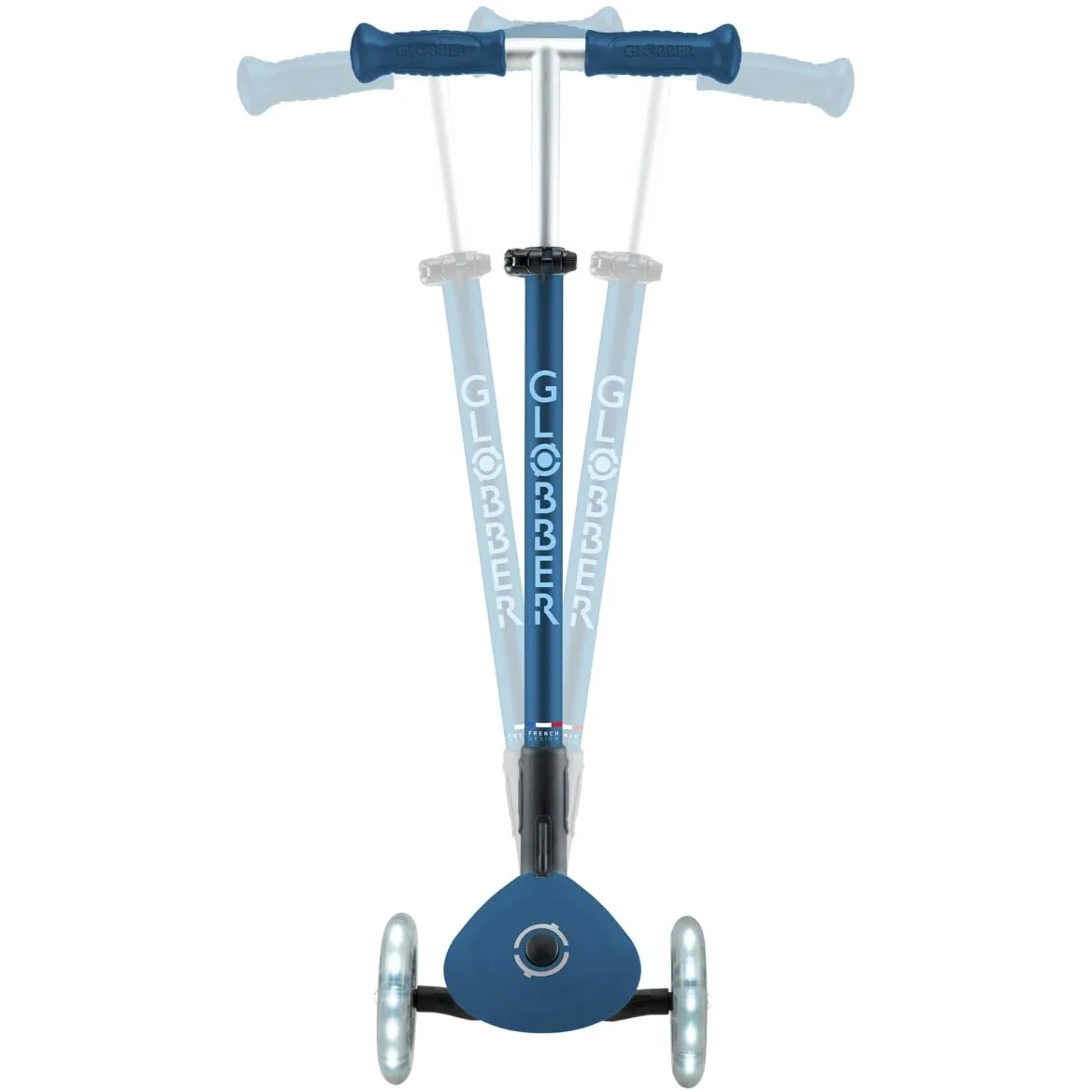 Globber - Primo Foldable Plus Lights - Monopattino a 3 ruote per bambini dai 3 ai 9 anni, blu scuro