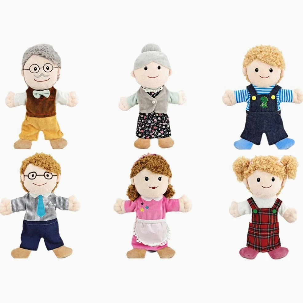BBABBT - Set di 6 burattini a mano, 11,8 pollici, in morbido peluche, per i membri della famiglia, per raccontare storie (nonno + nonno + papà + mamma
