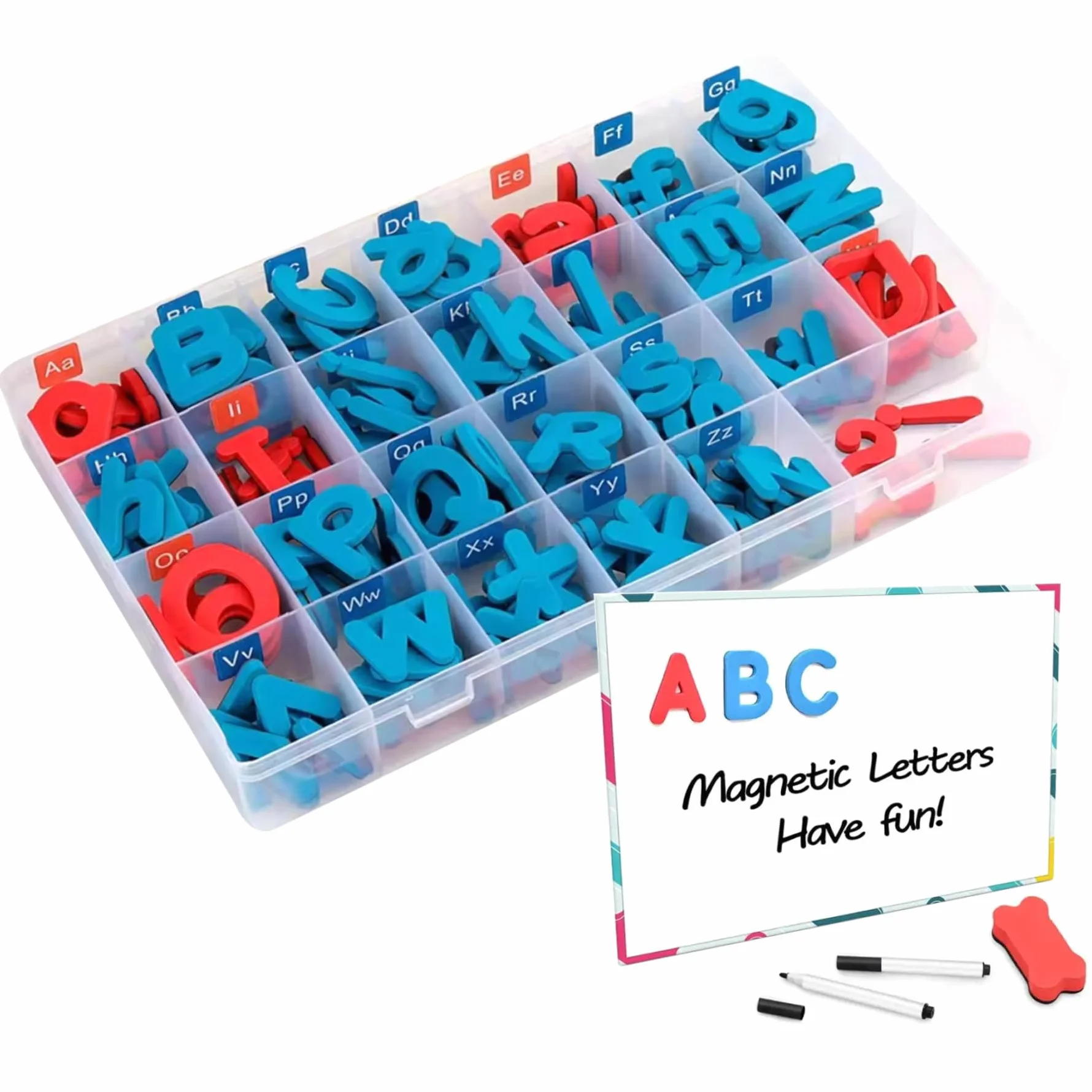 Set di Lettere dell'alfabeto magnetiche Lettere magnetiche Soft-Touch con vocali Rosse e consonanti Blu, 208 Pezzi