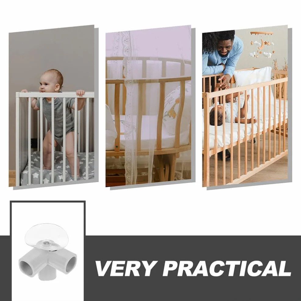Abaodam Set 4 Pezzi Connettore a T in Pe per Recinti per Interni, Design con Ventosa, Facile Installazione per Area Giochi e Cancello di Sicurezza