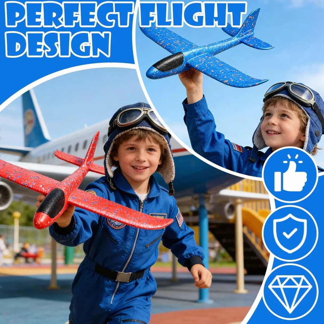 2 Pezzi 24cm Aereo Polistirolo Bambini,Aerei Aeroplano Giocattolo, Giochi Regalo Bambini Bambina Bambino 4 5 6 7 8 9 Anni, Aliante Aeroplano Schiuma per Grande Giochi Esterno