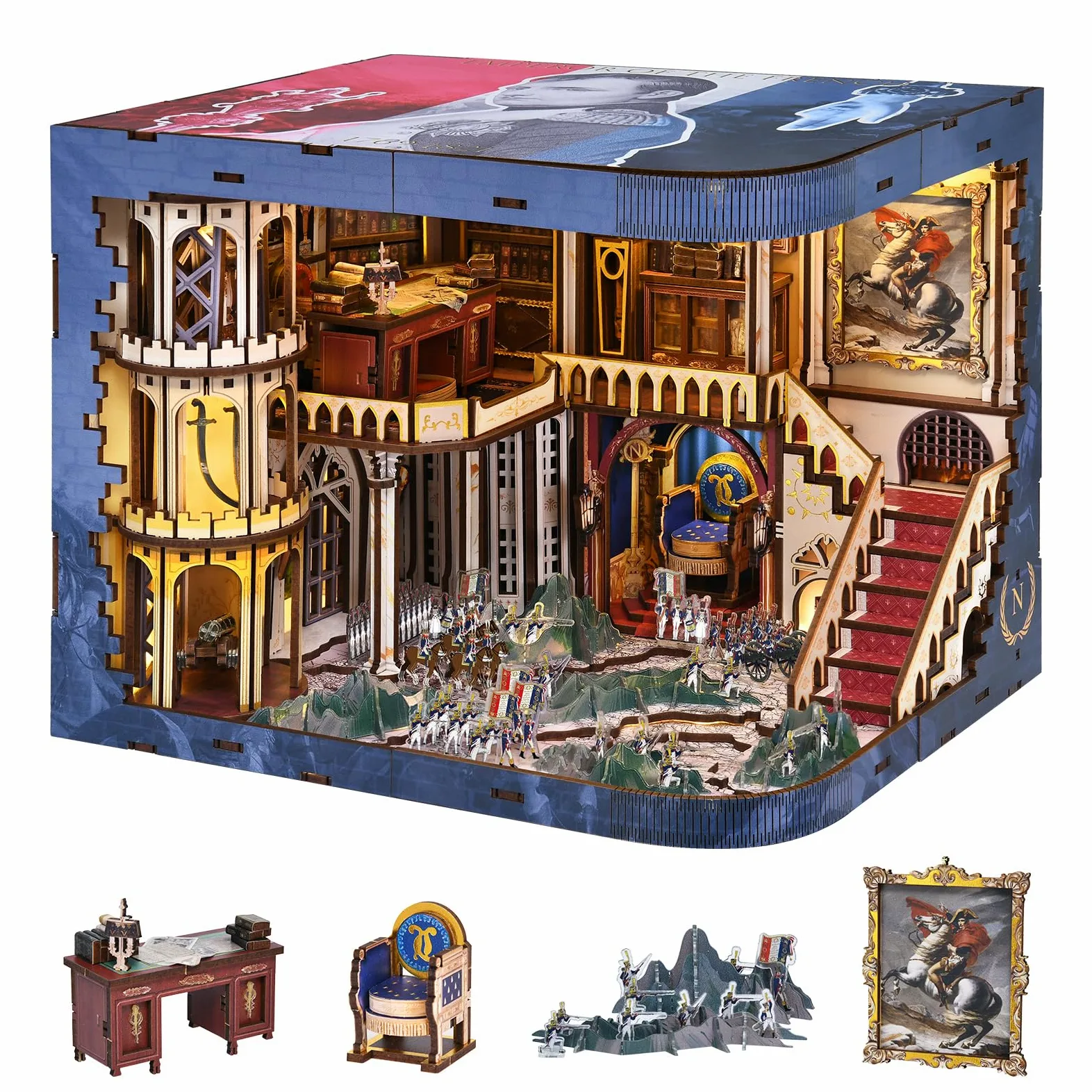 MiniCity Kit fai da te per case delle bambole in miniatura, decorazione per libri, libreria, case di Booknook con luci a LED (Napoléon)